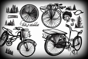 Bicycle along a winding forest road tattoo idea