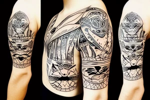 crab with the face of a samurai warrior as body tattoo idea