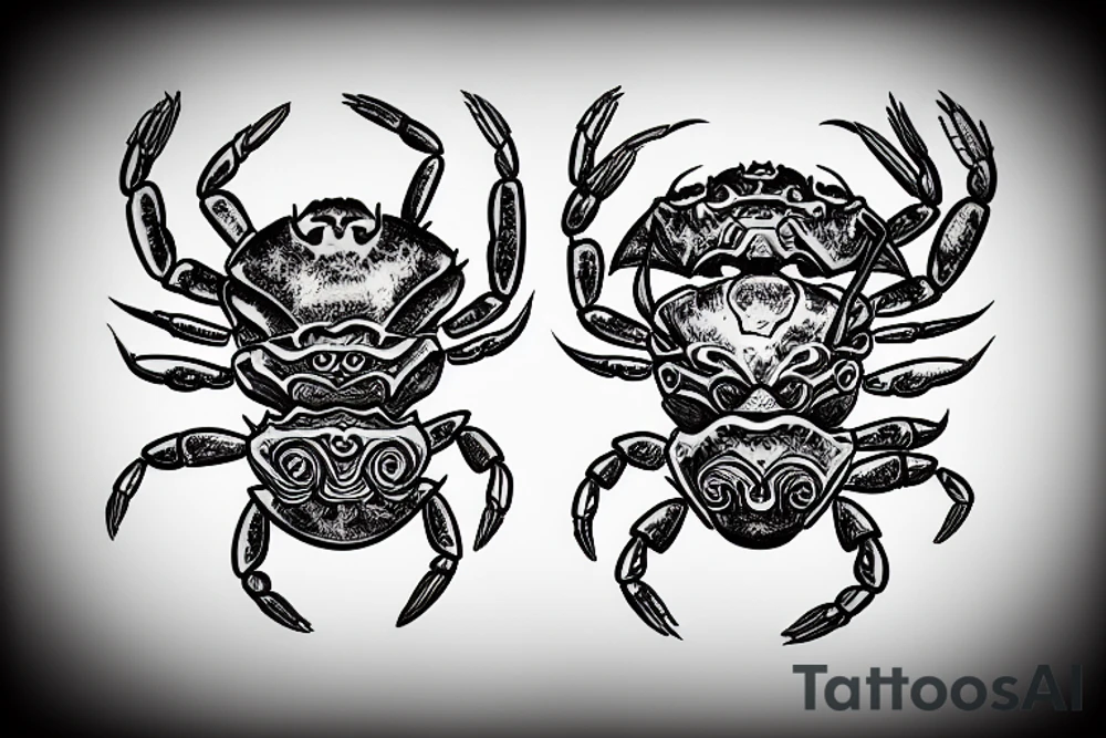 crab with the face of a samurai warrior as body tattoo idea
