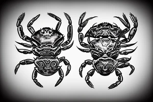 crab with the face of a samurai warrior as body tattoo idea