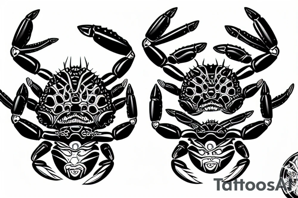 crab with the face of a samurai warrior as body tattoo idea