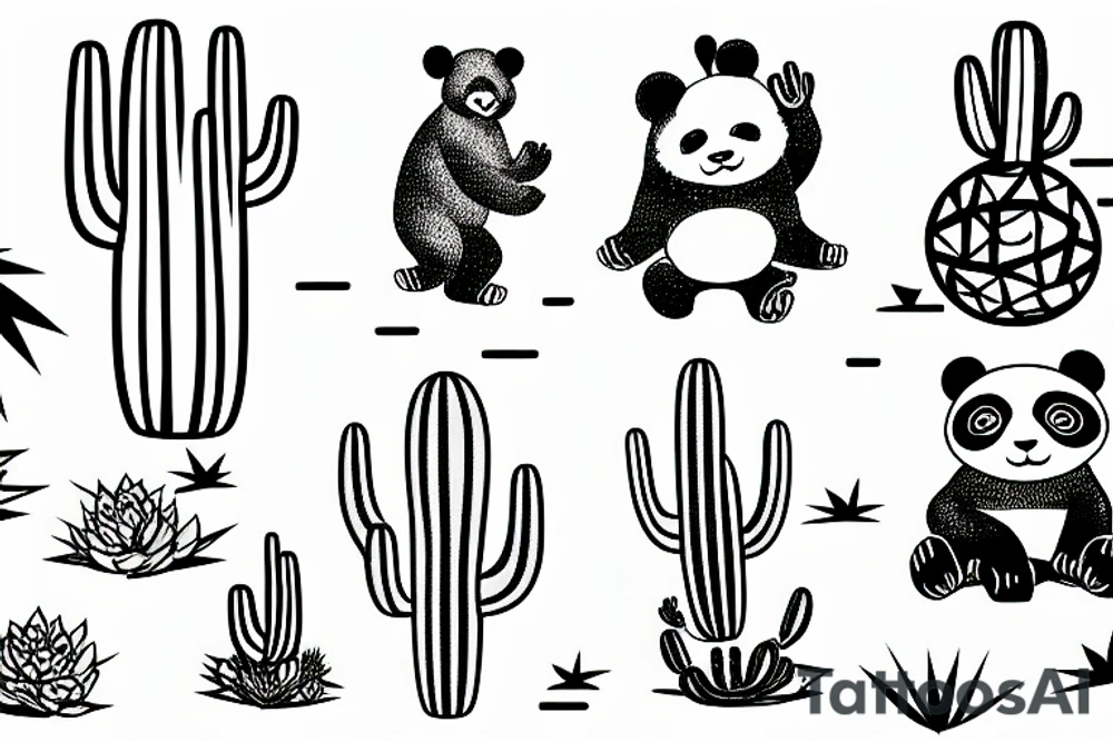 UFO picking up a panda with saguaro cactus in the foreground tattoo idea
