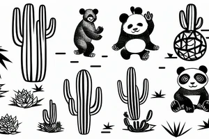UFO picking up a panda with saguaro cactus in the foreground tattoo idea