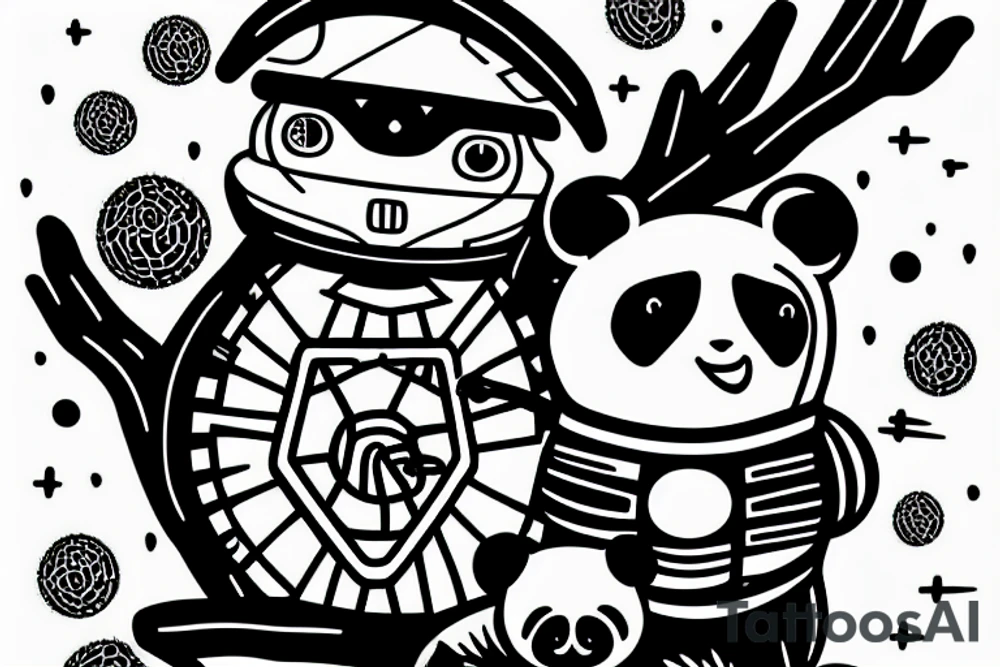 alien space craft picking up a panda with saguaro cactus in the foreground tattoo idea