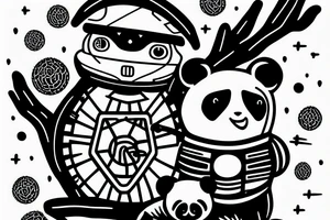 alien space craft picking up a panda with saguaro cactus in the foreground tattoo idea