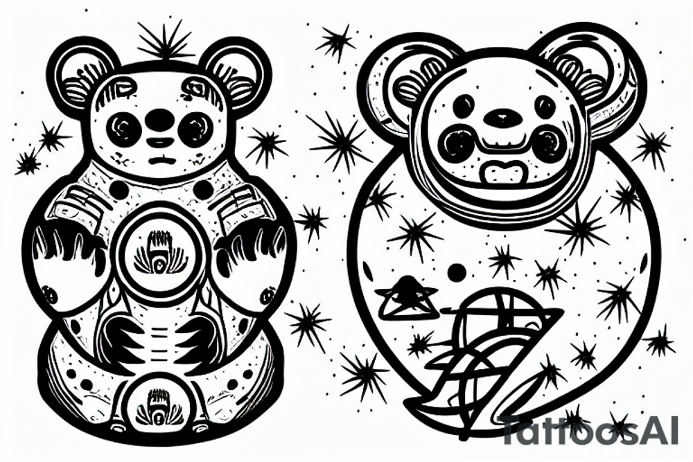 alien space craft picking up a panda with saguaro cactus in the foreground tattoo idea