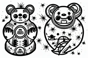 alien space craft picking up a panda with saguaro cactus in the foreground tattoo idea