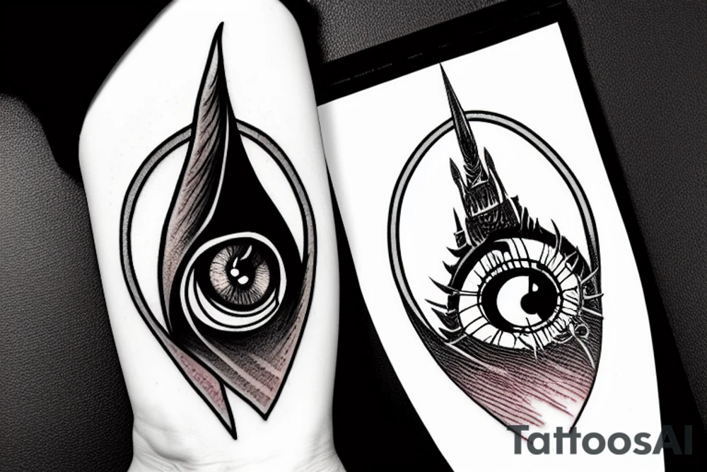 eye of sauron tower against background of mordor tattoo idea