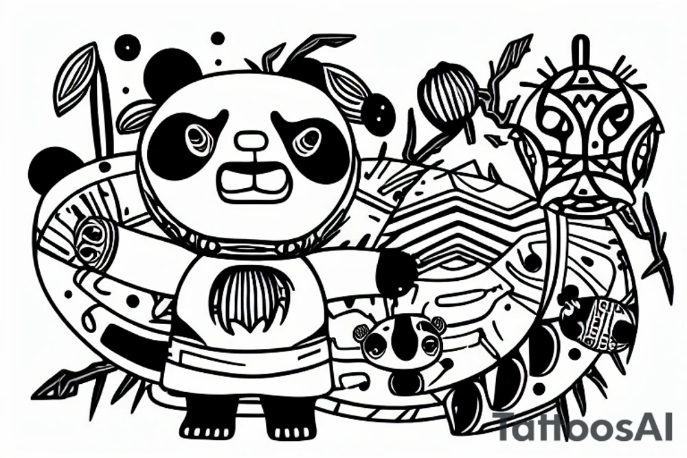 alien space craft picking up a panda with saguaro cactus in the foreground tattoo idea
