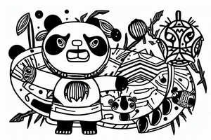 alien space craft picking up a panda with saguaro cactus in the foreground tattoo idea