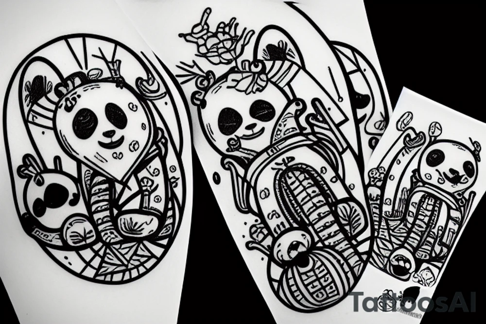 alien space craft picking up a panda with saguaro cactus in the foreground tattoo idea