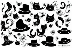 black cat with hat tattoo idea