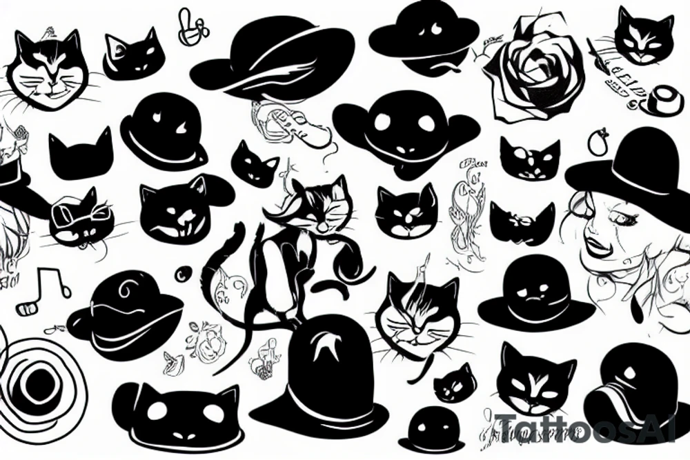 black cat with hat tattoo idea