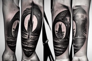 eye of sauron tower against background of mordor tattoo idea