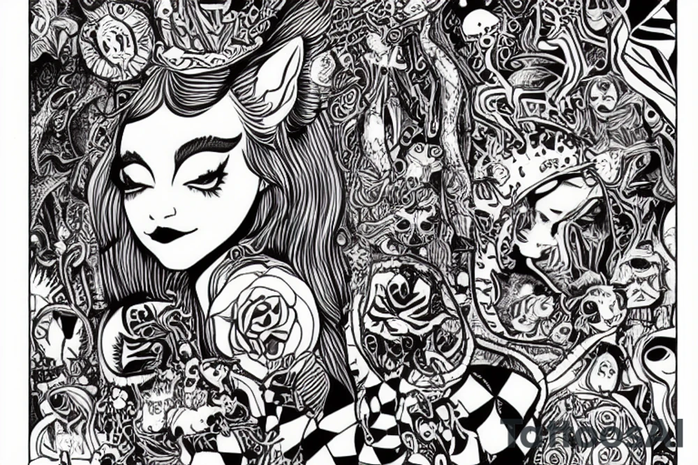 Alice in wonderland experiencing DMT tattoo idea