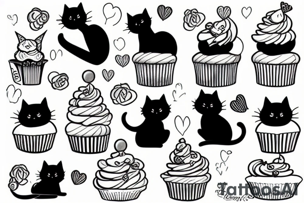 Black cat dating a cupcake tattoo idea