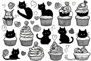 Black cat dating a cupcake tattoo idea