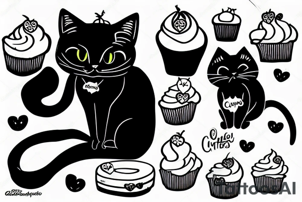 Black cat dating a cupcake tattoo idea