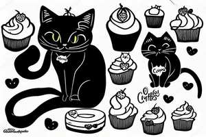 Black cat dating a cupcake tattoo idea