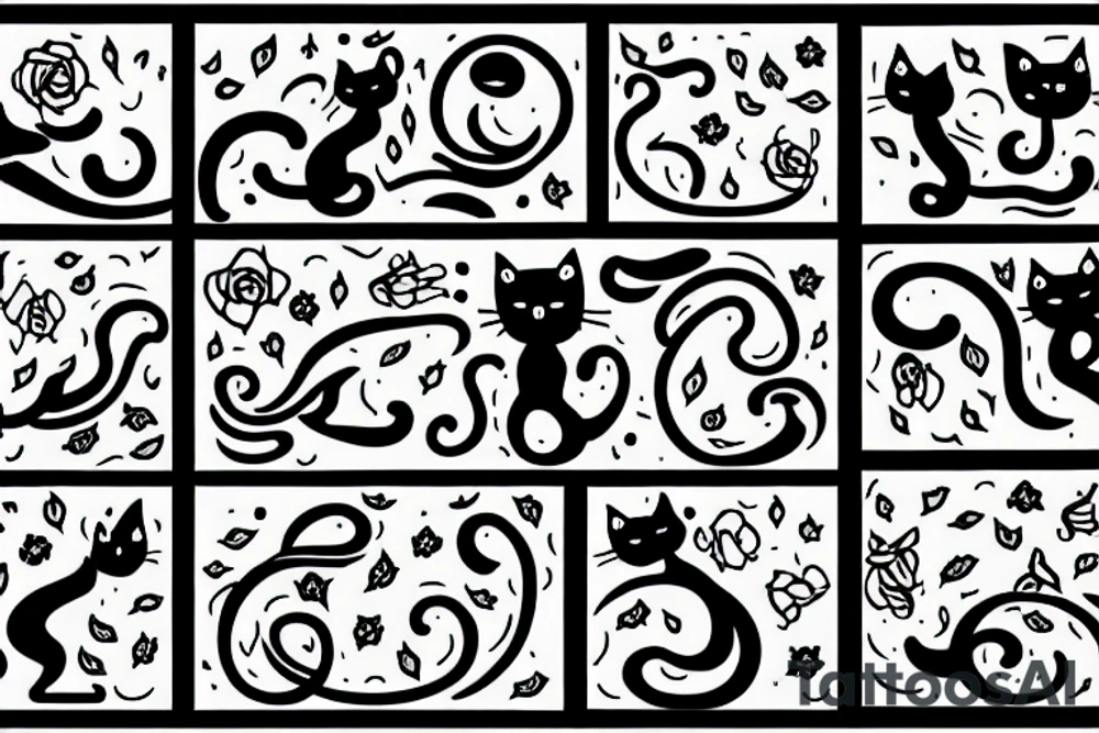 cat with tail up walking on wall tattoo idea
