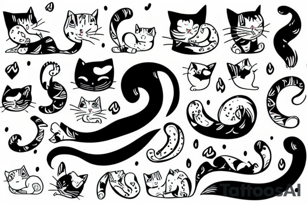 cat with tail up walking on wall tattoo idea