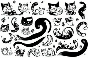 cat with tail up walking on wall tattoo idea