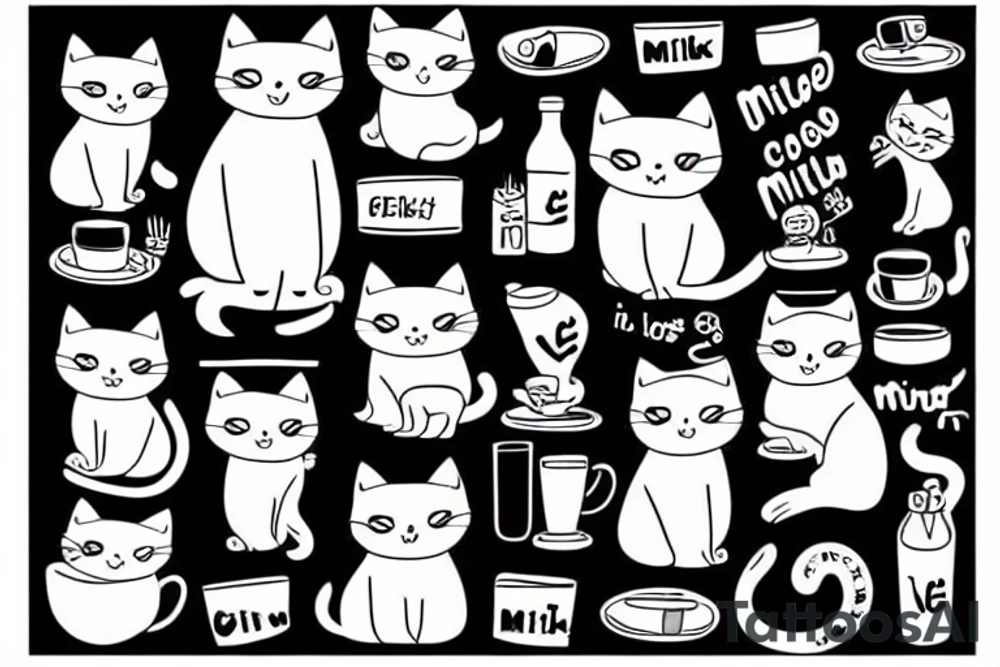 a cute cat drinking milk tattoo idea