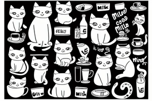 a cute cat drinking milk tattoo idea