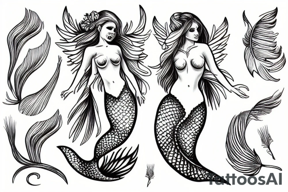 mermaid with angel feathers tattoo idea