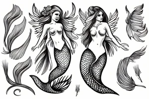 mermaid with angel feathers tattoo idea