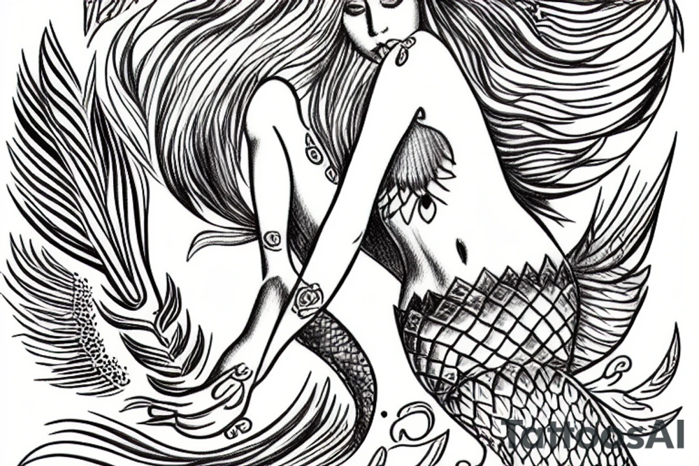 mermaid with angel feathers tattoo idea
