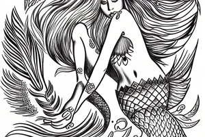 mermaid with angel feathers tattoo idea
