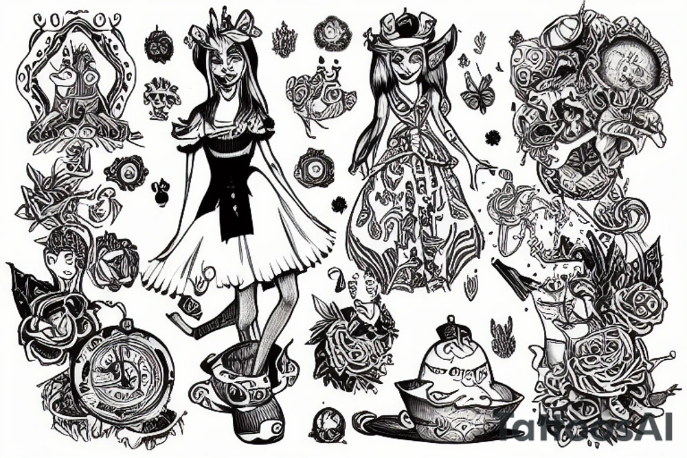 alice in wonderland experiencing DMT tattoo idea