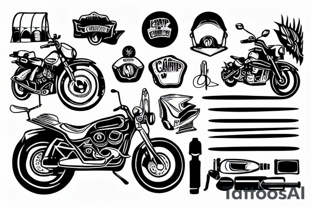 camping with motorcycle tattoo idea