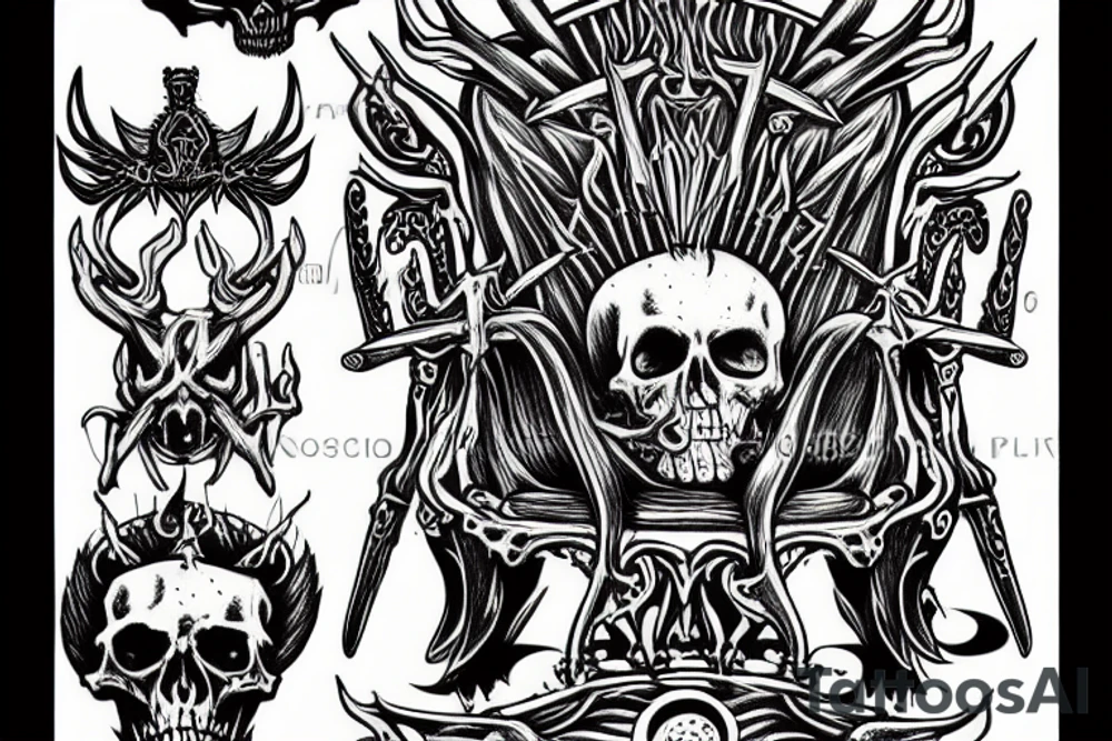 Satan on a throne of bones tattoo idea