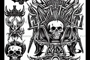 Satan on a throne of bones tattoo idea