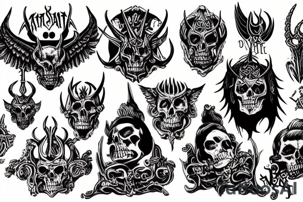 Satan on a throne of bones tattoo idea