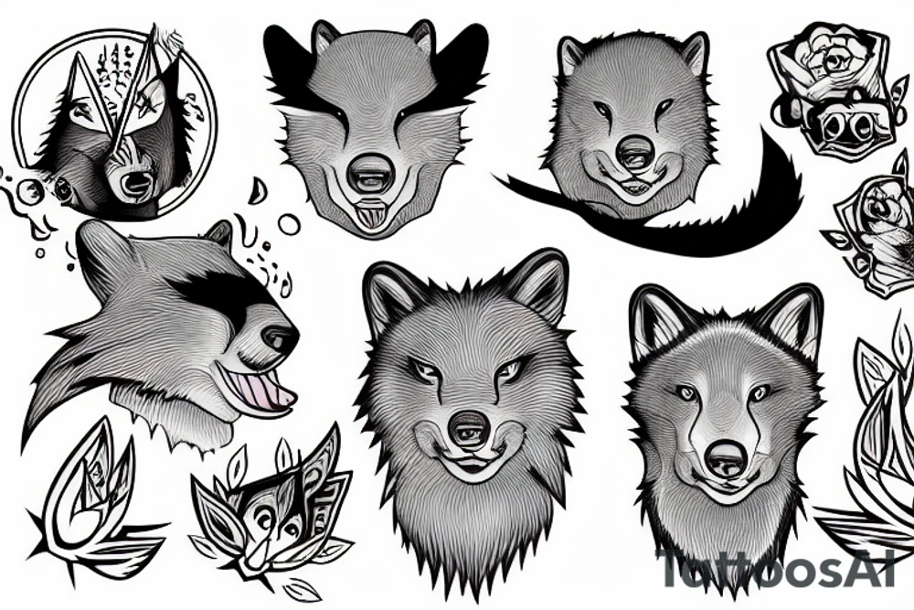 Beaver and wolf hugging tattoo idea