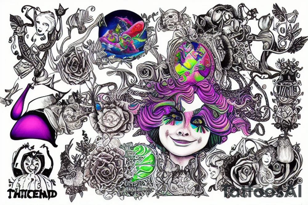 alice in wonderland on a psychadelic journey tattoo idea