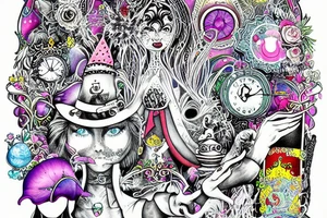 alice in wonderland on a psychadelic journey tattoo idea