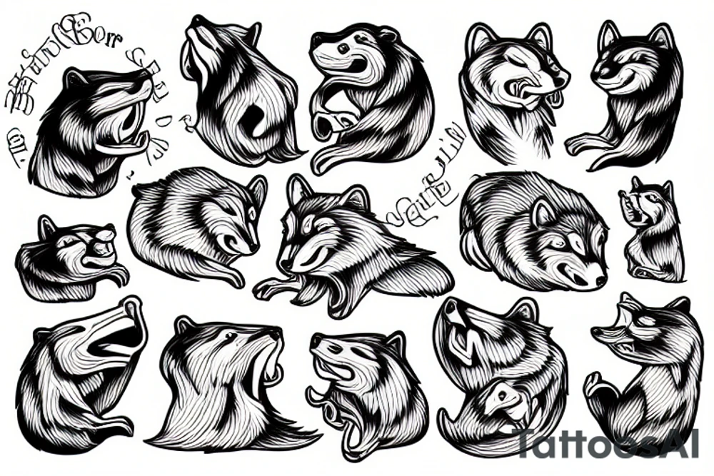 Beaver and wolf hugging tattoo idea