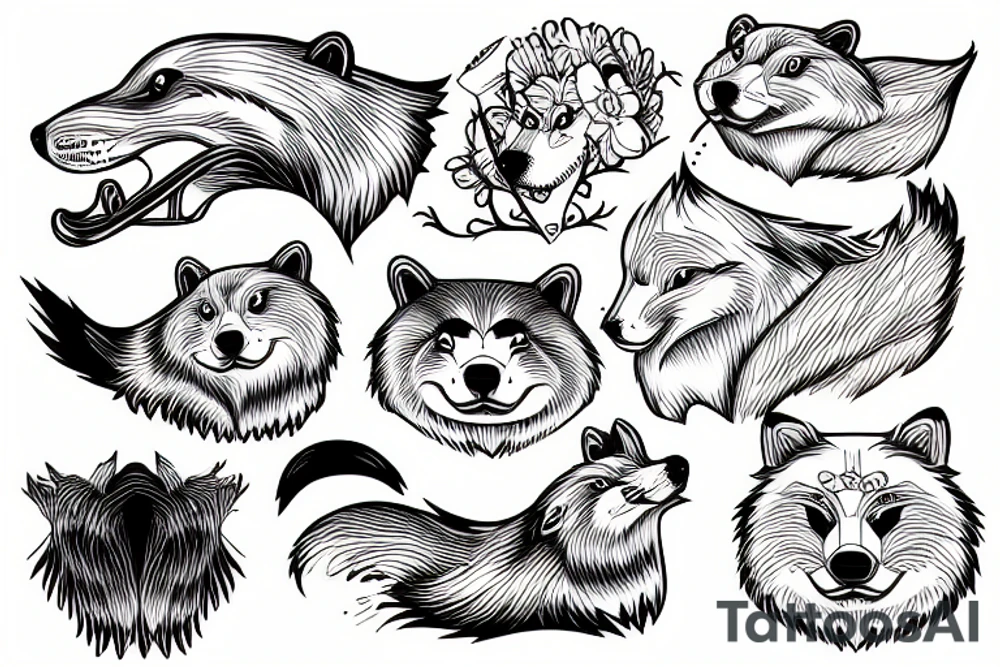 Beaver and wolf hugging tattoo idea