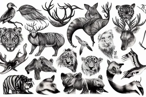 a montage of wild animals tattoo idea