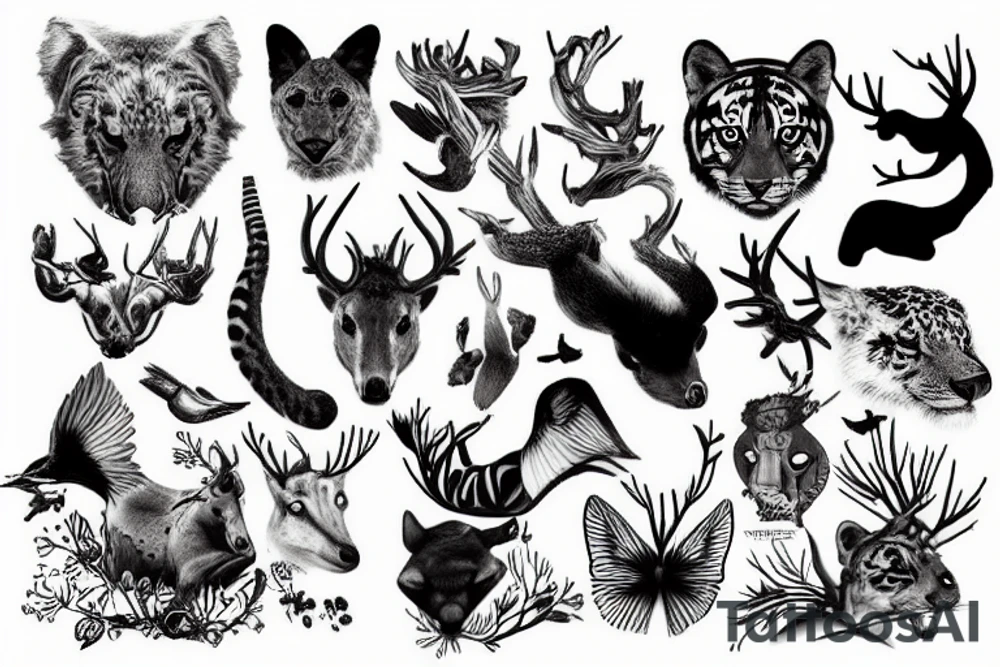 a montage of wild animals tattoo idea