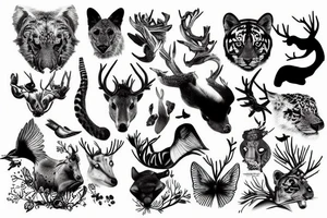 a montage of wild animals tattoo idea