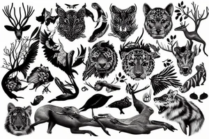 a montage of wild animals tattoo idea