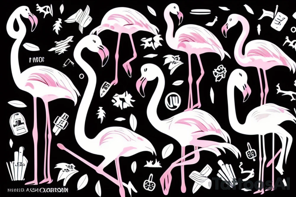 a flamingo and a brontosaurus and a giraffe driving a convertible car tattoo idea