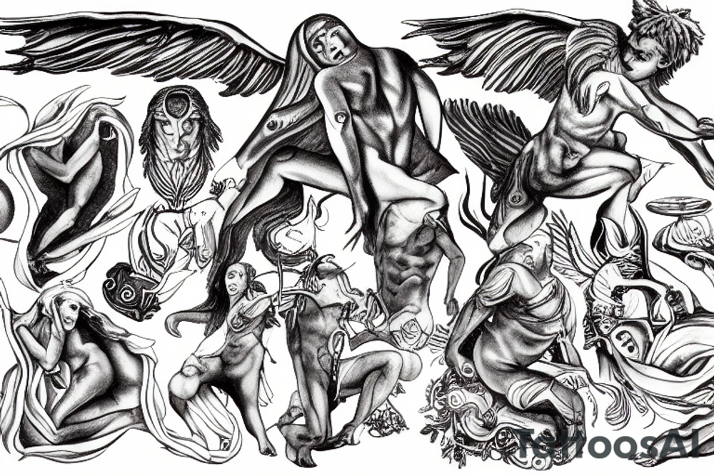 hypnos in a cave, kneeling next to the river lethe tattoo idea
