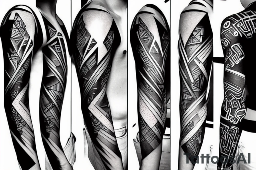 Cyberpunk geometric sleeve tattoo idea