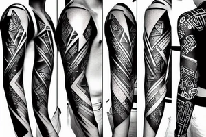 Cyberpunk geometric sleeve tattoo idea